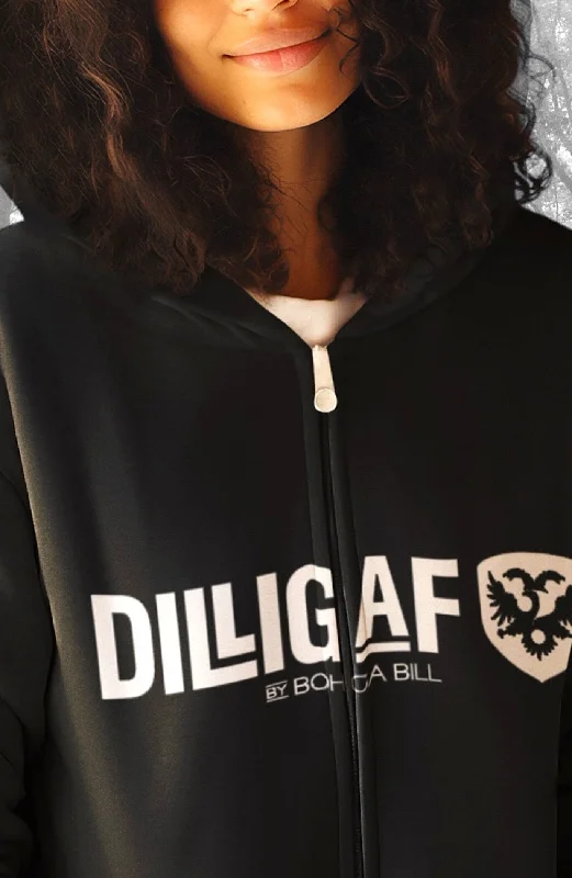 Comfortable hoodie for outdoor walks in chilly weather -Classic Dilligaf Zip Up Hoody