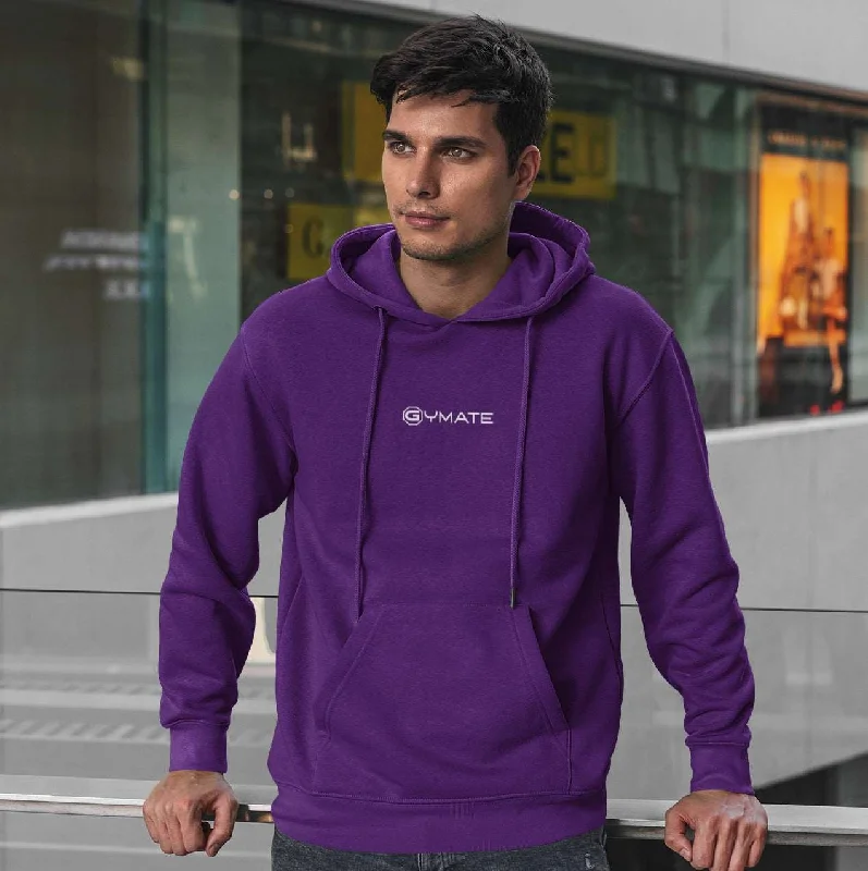 Cozy hoodie with extra room for a relaxed fit -Mens Purple Hoodies Designer Gymate small logo [ctr]