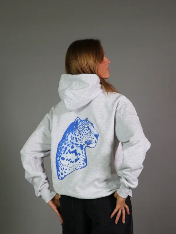 Trendy hoodie with a bold design for making a statement -BLUE LEOPARD HOODIE (rygprint) - GRÅ