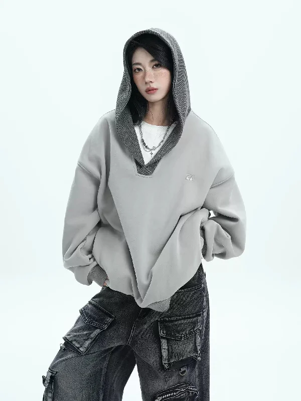 Comfortable hoodie with an easygoing fit -Spliced Knit Hood Hoodie