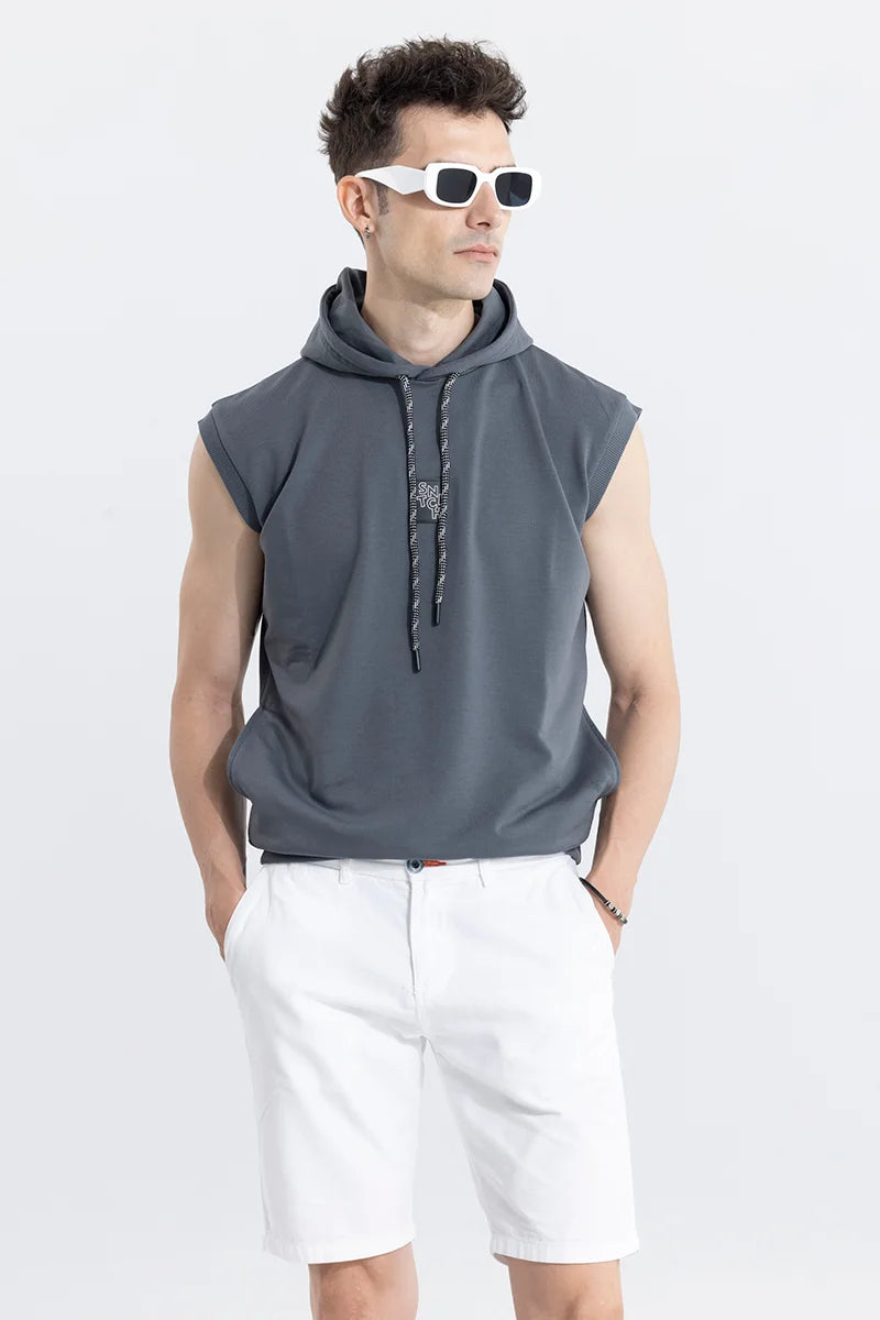 Hoodie with cute prints for a playful look -Logotype Grey Sleeveless Hoodie