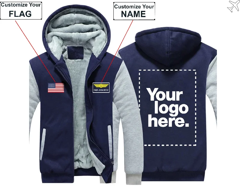 Cozy hoodie for layering with scarves -BOEING CUSTOM  FLAG, LOGO & NAME WITH BADGE DESIGNED ZIPPER SWEATERS