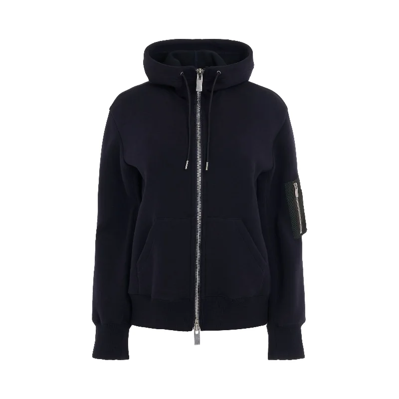 Soft hoodie for a breathable feel on warm days -Nylon Twill x Sponge Sweat Hoodie in Navy/Khaki