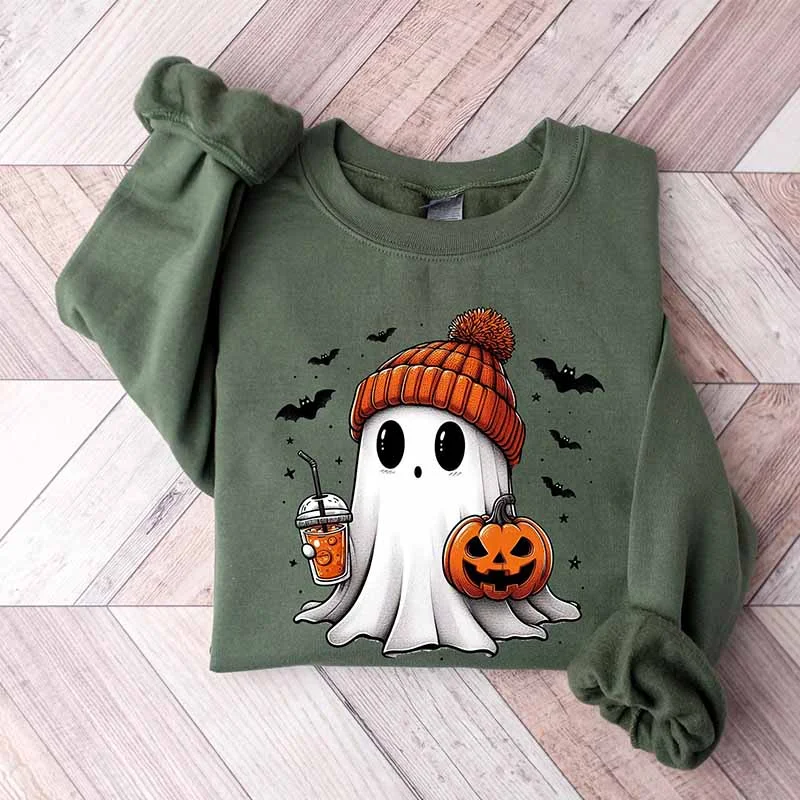 Trendy sweatshirt with abstract prints -Cute Ghost Funny Spooky Sweatshirt