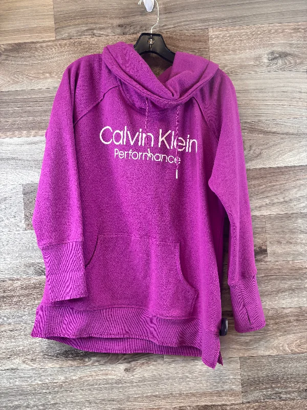 Comfortable sweatshirt with cozy hood -Sweatshirt Hoodie By Calvin Klein Performance In Purple, Size: L