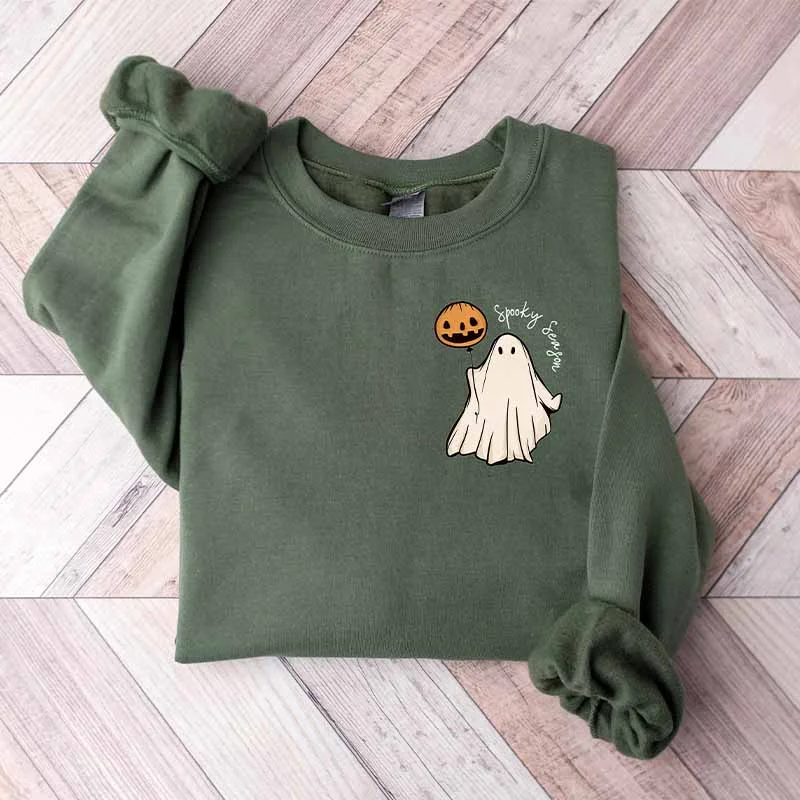 Warm sweatshirt for layering in winter -Spooky Season Pumpkin Fall Cute and Scary Sweatshirt