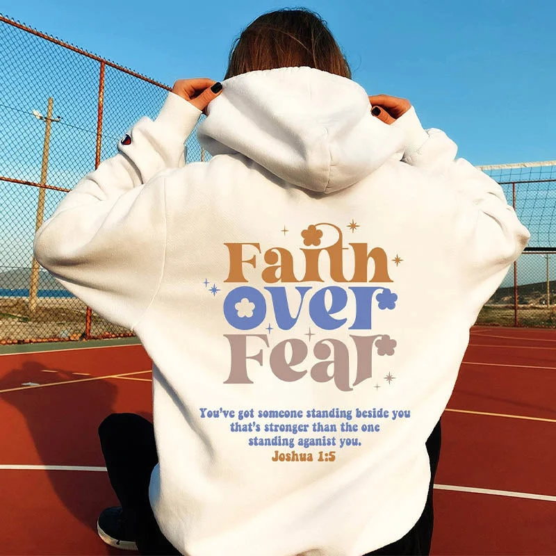 Trendy hoodie with vibrant colors for standout looks -Faith Over Fear Aesthetic Trendy Hoodie