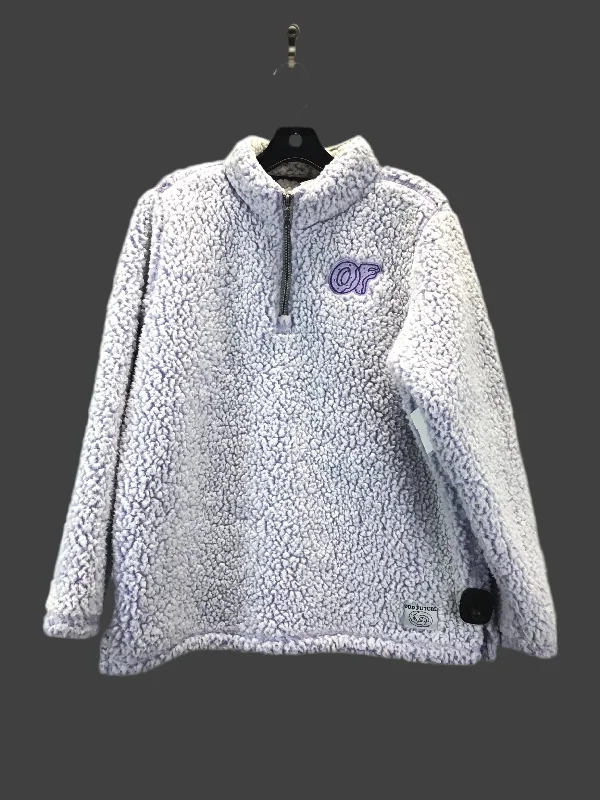 Soft sweatshirt for layering under coats -Sweatshirt Crewneck By Clothes Mentor In Grey & Purple, Size: M