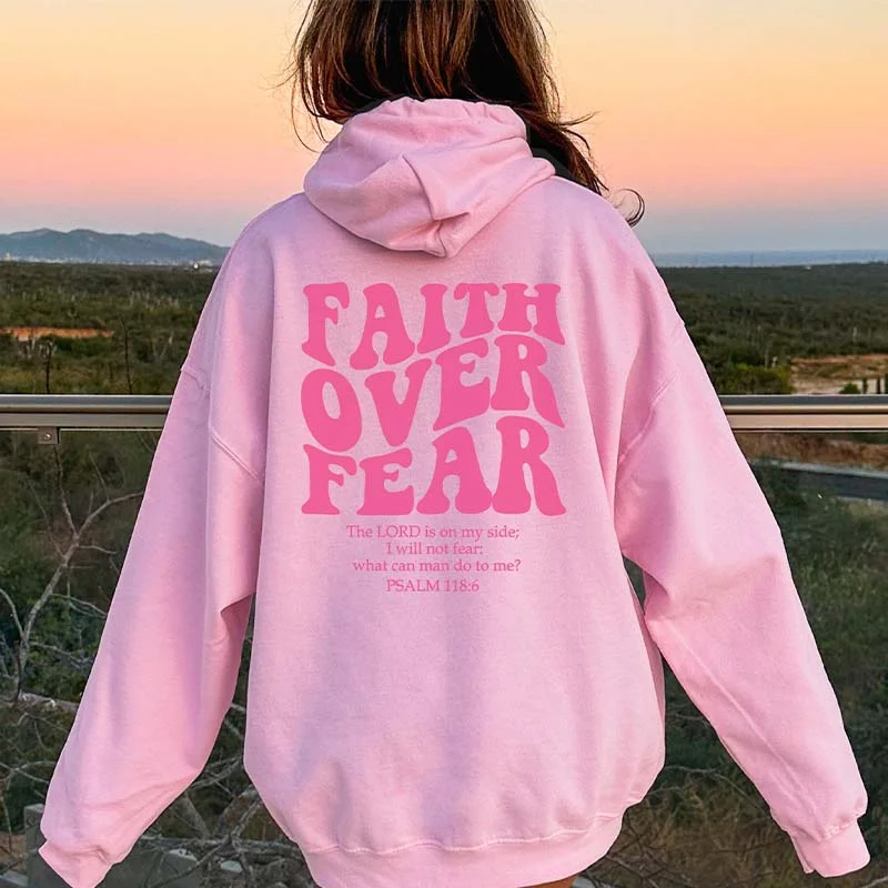 Soft knit hoodie for added comfort -Faith Over Fear Trendy Hoodie