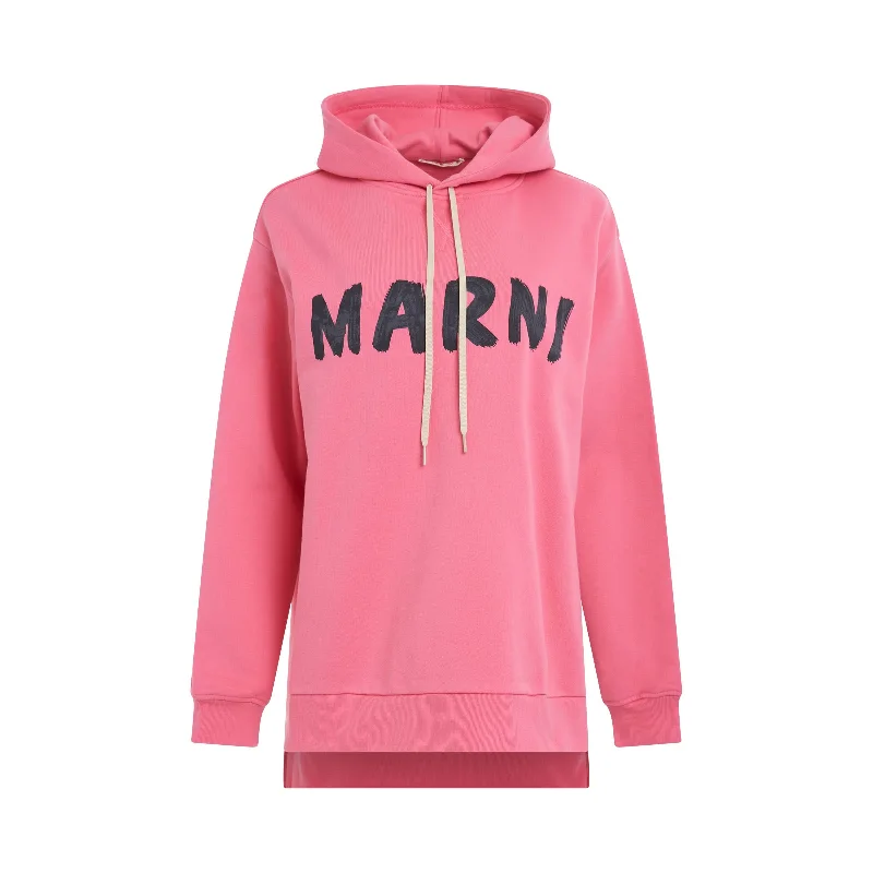 Warm hoodie for outdoor activities during fall -Logo Print Hoodie in Pink Candy