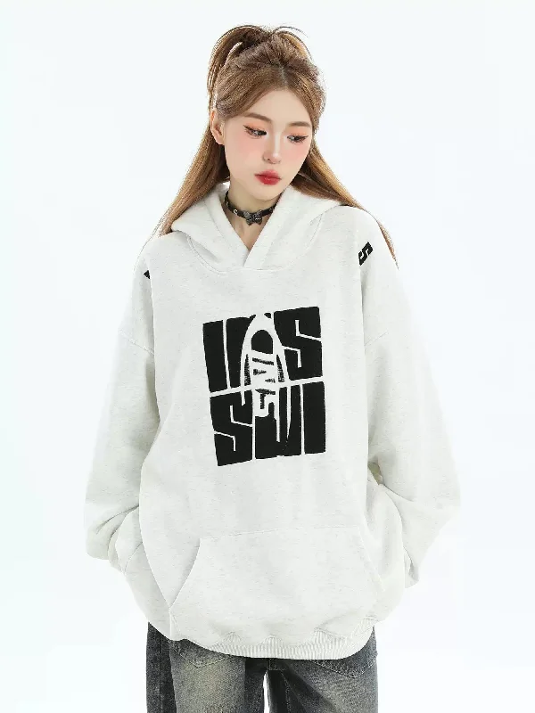 Stylish hoodie for layering with outerwear -Contrast Logo Casual Hoodie