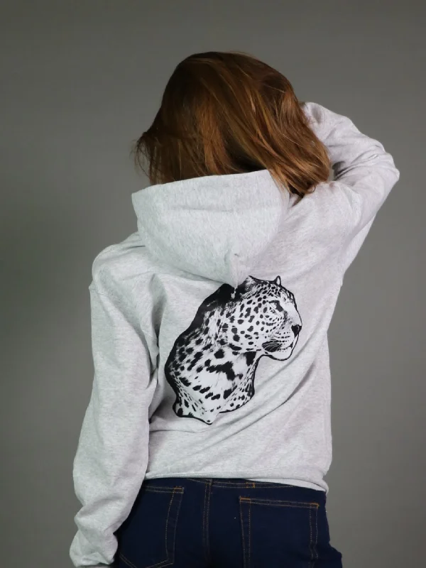 Stylish hoodie with fun colors for a playful vibe -BLACK LEOPARD HOODIE (rygprint) - GRÅ