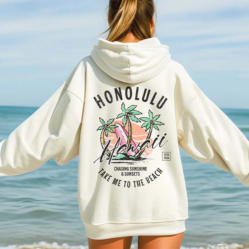 Warm hoodie for outdoor activities -Honolulu Trendy Beach Hoodie