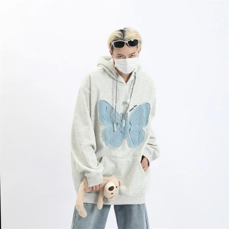 Trendy hoodie for comfy fashion days -Butterfly Drawstring Hoodie