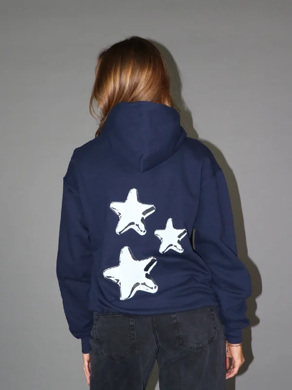 Comfortable hoodie for gym and sports -METALIC STARS HOODIE (rygprint) - NAVY