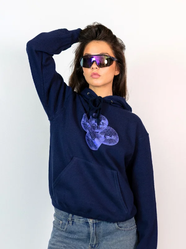 Relaxed hoodie for cool evenings -DISCO KUGLE (violet) HOODIE - NAVY