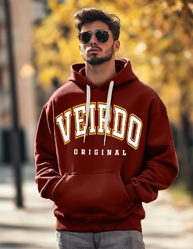 Cozy hoodie for weekend errands -Veirdo Original Rust Front Graphic Printed Hoodie