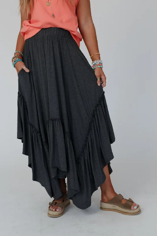 Skirts with patterned accents for stylish looks -The Nest Forever Beauty Maxi Skirt - Charcoal