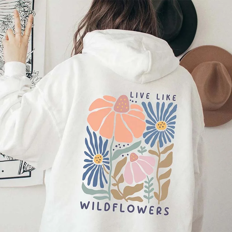 Casual pullover hoodie for lounging -Boho Floral Print Cute Mental Health Hoodie