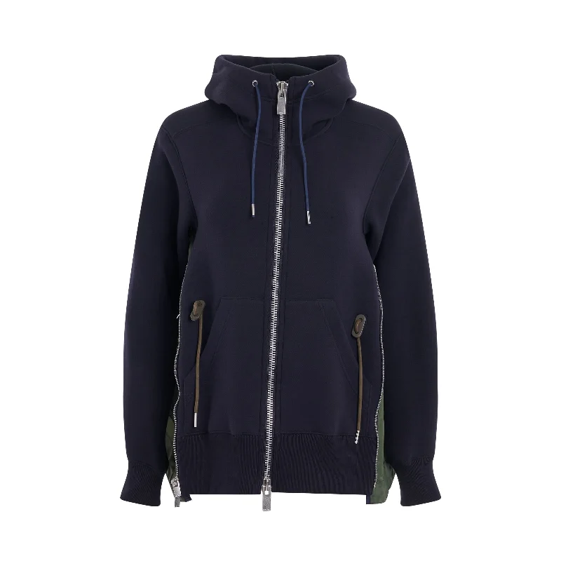 Comfortable hoodie for casual days at the park -Sponge Sweat & Nylon Twill Hoodie in Navy