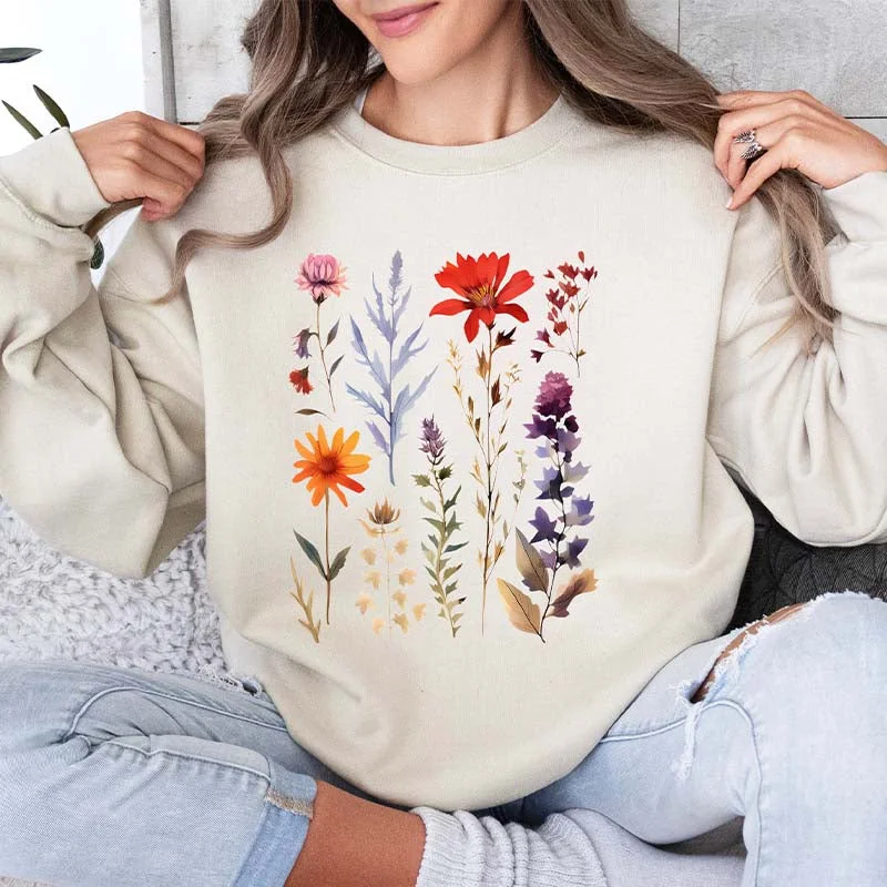 Lightweight sweatshirt for active days -Vintage Pressed Flowers Fairycore Sweatshirt