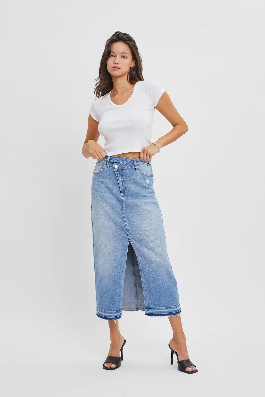 Skirts for a modern, sophisticated look -Light Denim High Rise Midi Skirt