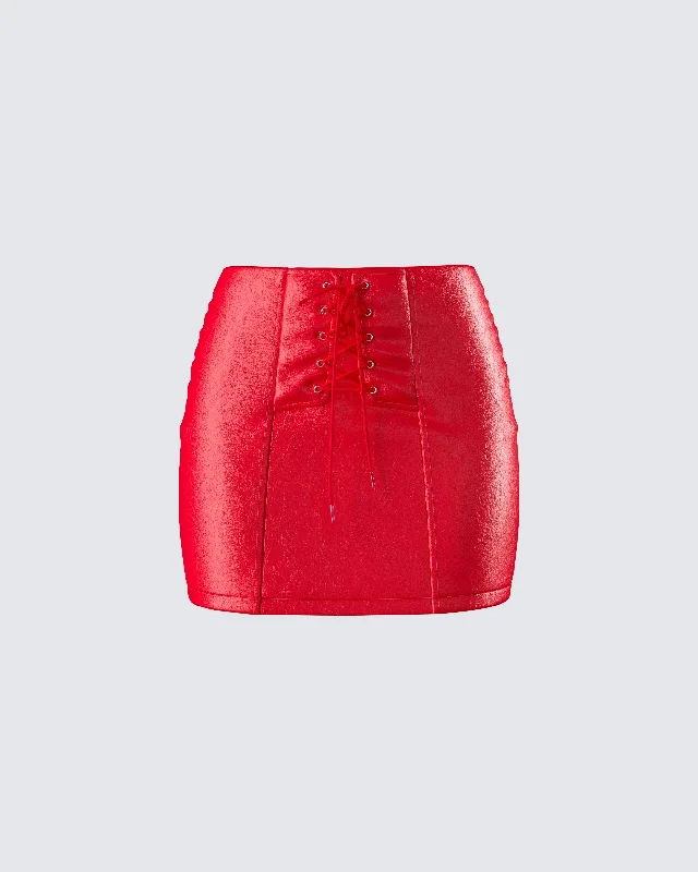 Skirts with stripes for a nautical look -Lasita Red Vegan Leather Mini Skirt