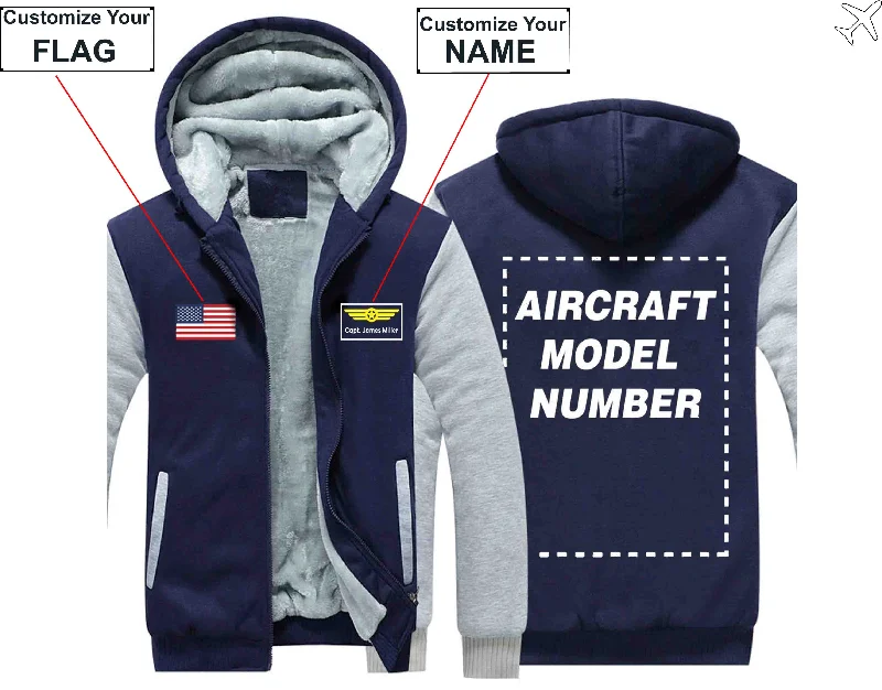 Soft hoodie for all-day casual comfort -CUSTOM BOEING FLAG & NAME WITH AIRCRAFT MODEL NUMBER ZIPPER SWEATERS