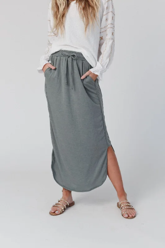 Skirts for a chic street look -The Nest So Comfy Drawstring Maxi Skirt - Light Olive