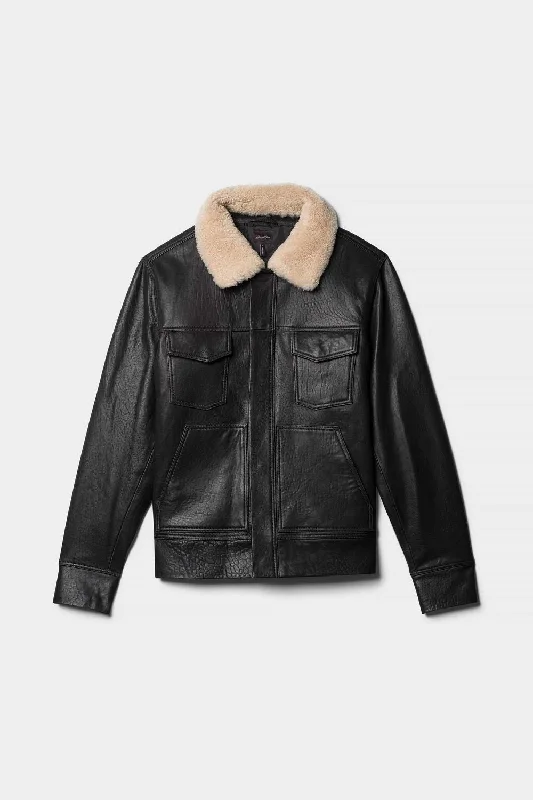 Casual zip-up jackets for easy wear -Shearling Collar Trucker Jacket | Responsible Leather