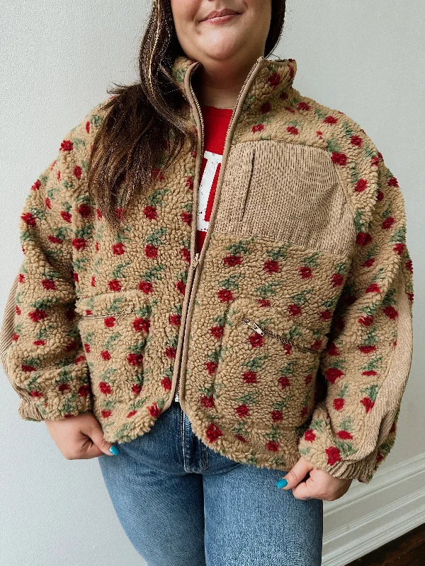 Quilted parkas jackets for winter weather -Ditsy Floral Full Zip Sherpa