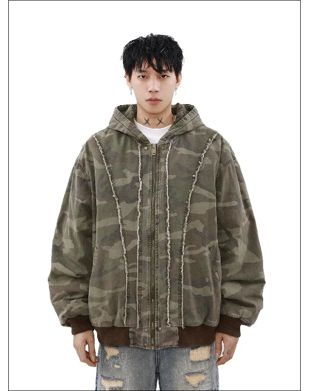 Classic hoodie for everyday streetwear style -Band Graphic Camouflage Zip-Up Hoodie