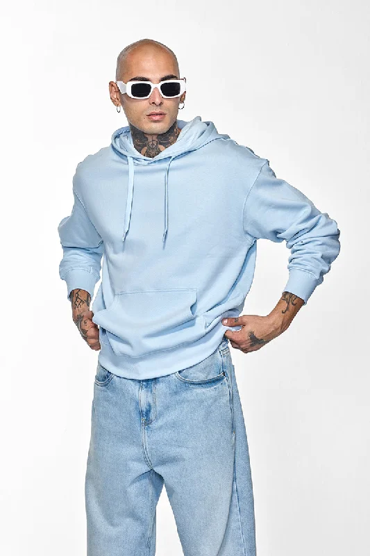 Cozy hoodie with stylish accents -Core Lab Light Blue Solid Hoodie