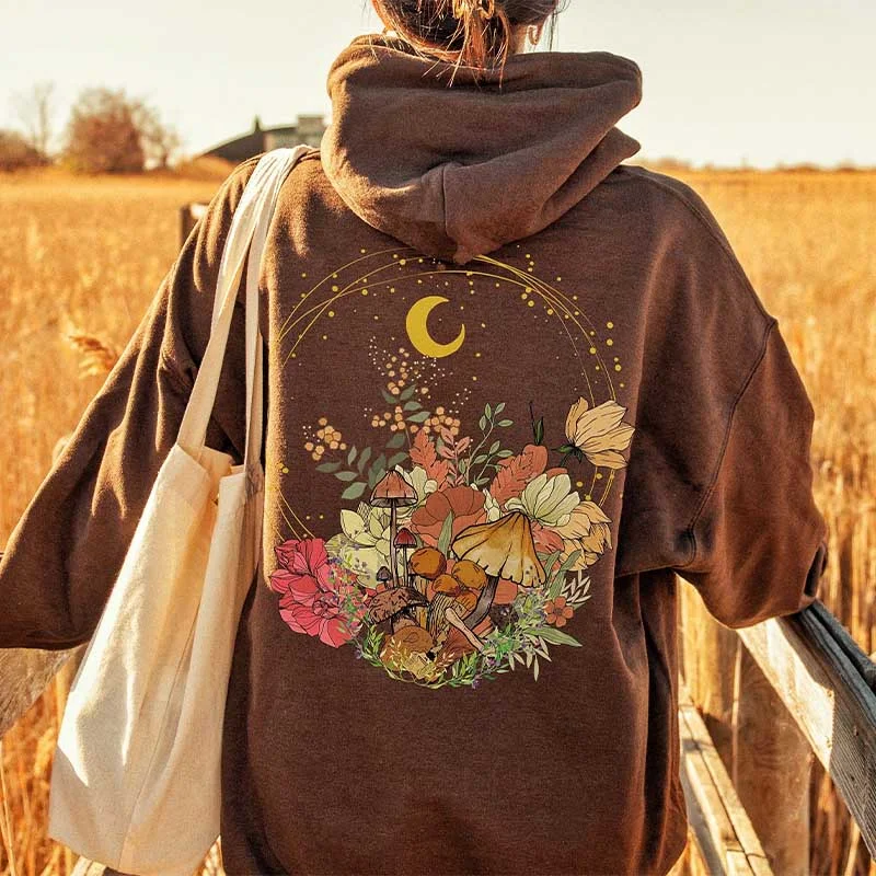 Comfortable hoodie for staying warm while traveling -Vintage Fairy Moon Mushroom Hoodie