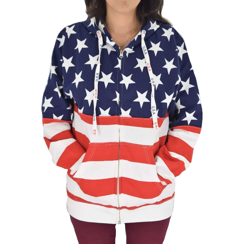 Fashionable hoodie for street fashion -UnisexPatriotic Stars Full Zip Hoodie