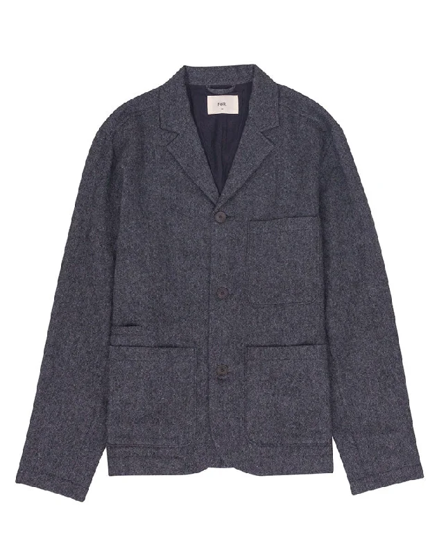 Military-style jackets for urban wear -Wide fit Blazer Charcoal Wool Melange