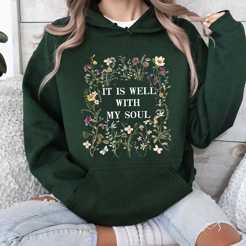 Classic hoodie with a warm fleece interior -Boho Religious Gift Bible Verse Floral Hoodie