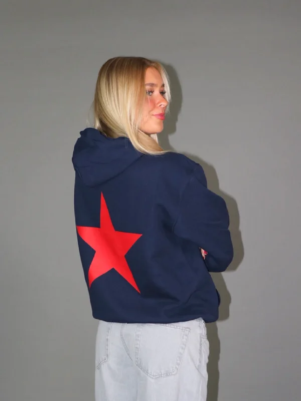 Soft hoodie for layering with coats and jackets -RED STAR HOODIE (rygprint) - NAVY