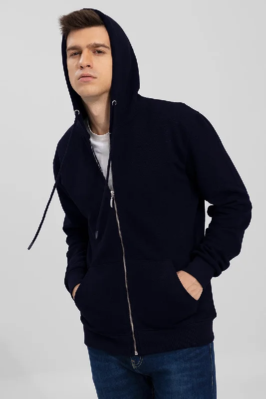 Hoodie with contrasting colors for stylish wear -Cruz Navy Knitted Hoodie