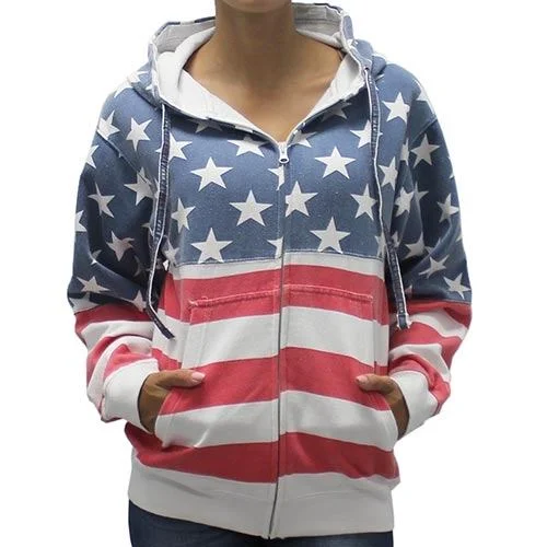 Cozy hoodie for layering under jackets and coats -Unisex Patriotic Stars Hoodie- Full Zip