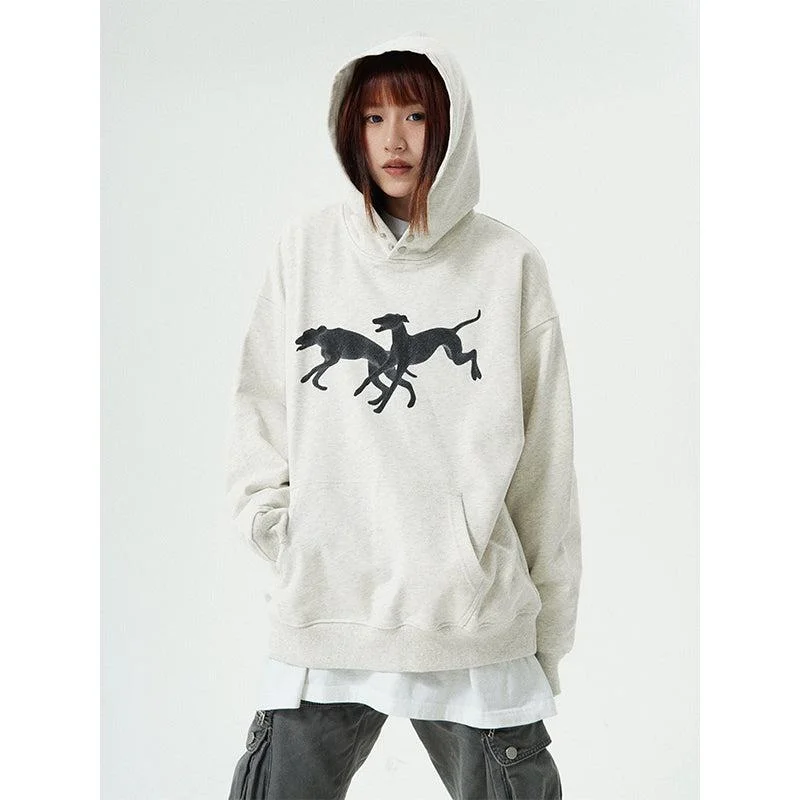 Hoodie for staying warm while hiking -Jumping Animal Graphic Hoodie