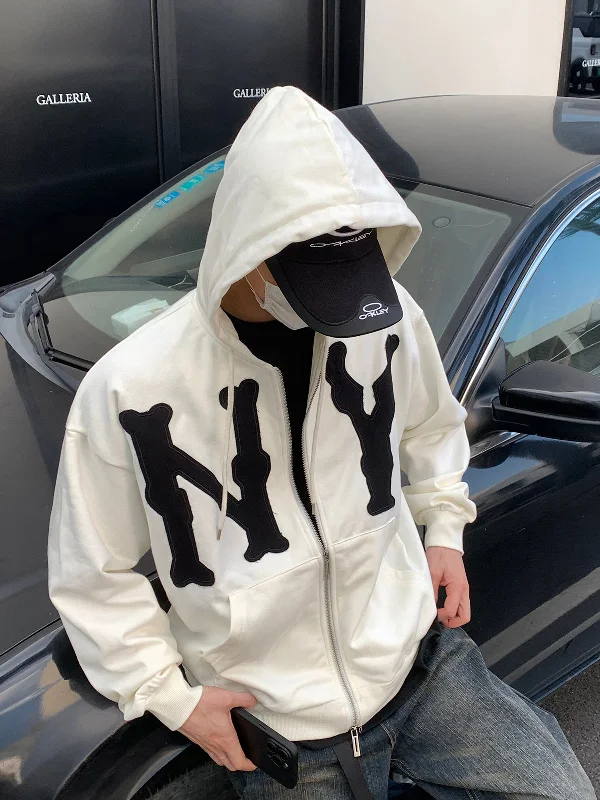 Sports hoodie for athletic performance -NY Patched Zip-Up Hoodie