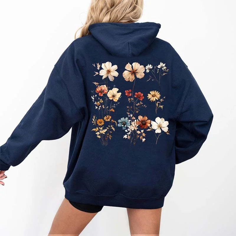 Trendy hoodie with graphic elements for street style -Granola Girl Pressed Wildflower Hoodie