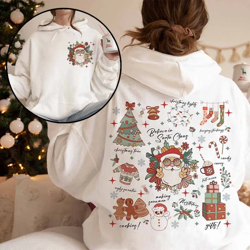 Warm hoodie for winter adventures -Retro Christmas Santa Claus Hoodie