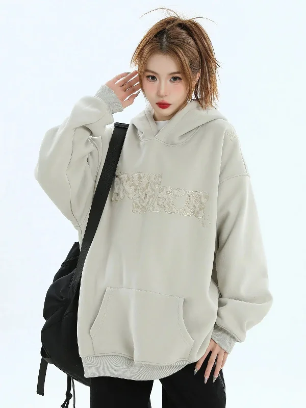 Comfortable hoodie for chilly nights out -Plushy Embroidered Logo Hoodie