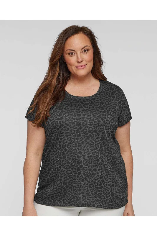 T-shirts for effortless style -LAT Womens Curvy Collection Fine Jersey Short Sleeve Crewneck T-Shirt - Black Leopard