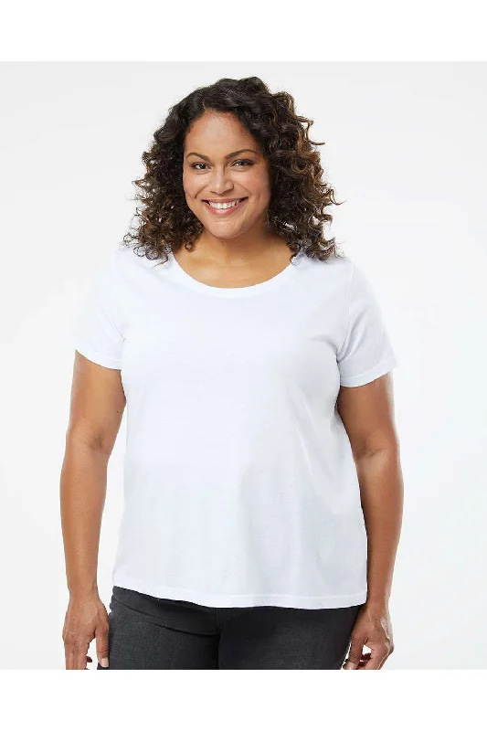 T-shirts for comfy lounging -LAT Womens Curvy Collection Fine Jersey Short Sleeve Crewneck T-Shirt - Blended White