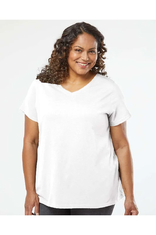 T-shirts for warm weather -LAT Womens Curvy Collection Fine Jersey Short Sleeve V-Neck T-Shirt - Blended White