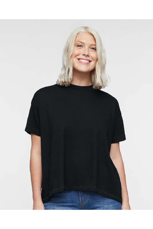 T-shirts for easy casual style -LAT Womens Hi-Lo Short Sleeve Crewneck T-Shirt - Black