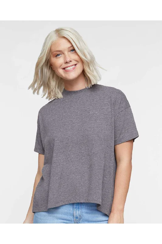 T-shirts for chic summer days -LAT Womens Hi-Lo Short Sleeve Crewneck T-Shirt - Heather Granite Grey